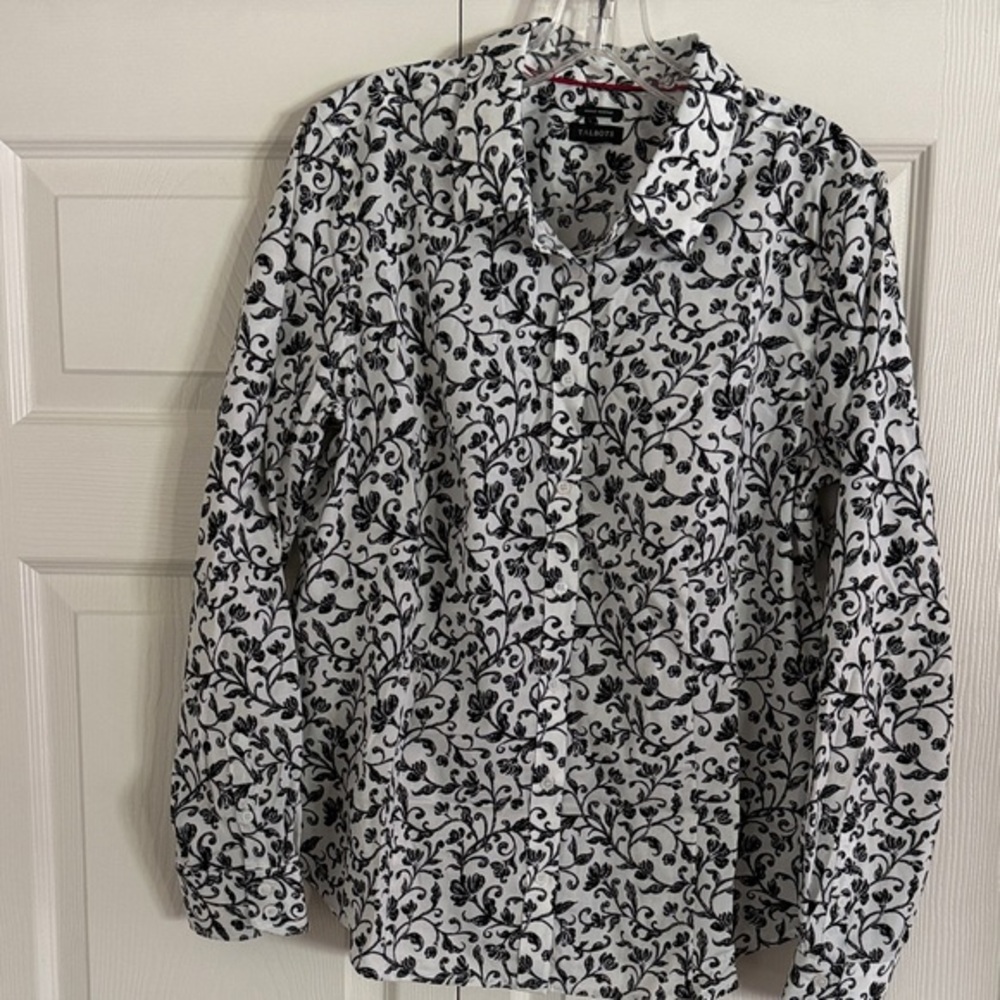 Talbots Black and White Floral Blouse